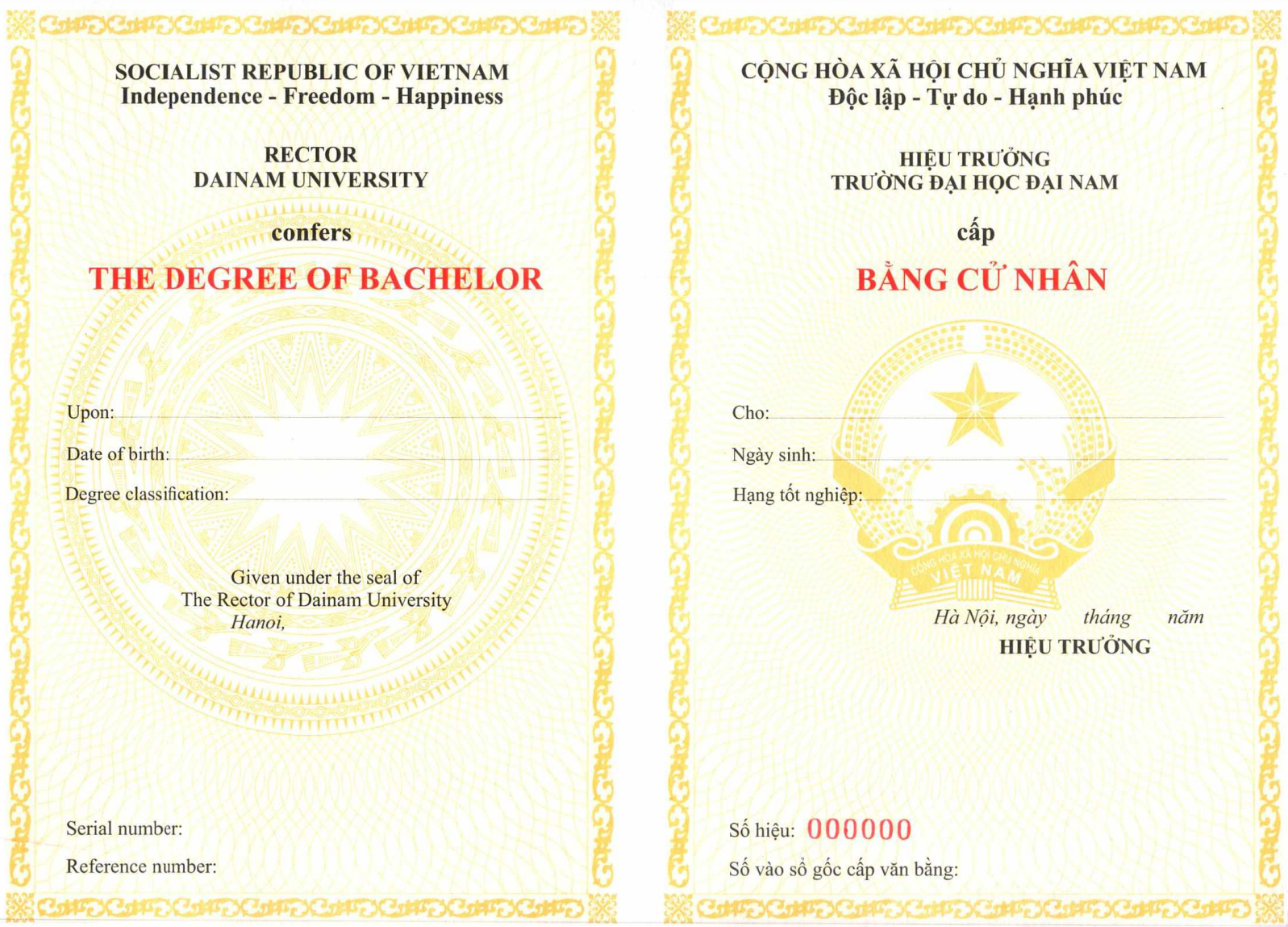 Bằng Cử nhân Đại học - Trường Đại học Đại Nam